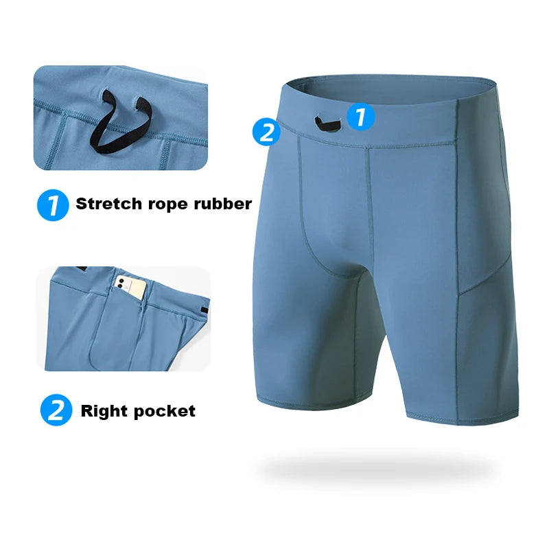 Shorts de Compressão Masculino Secagem Rápida Bodybuilding Tights Shorts Fitness Leggings Elástico Cintura Parte de Baixo Esportiva Calção de Corrida Masculino Academia