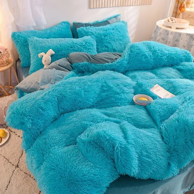 Luxury Autumn Winter Warm Pink Bedding Set Plush Kawaii Mink Velvet Queen Duvet Cover Set with Sheets Single Double Bedding Sets