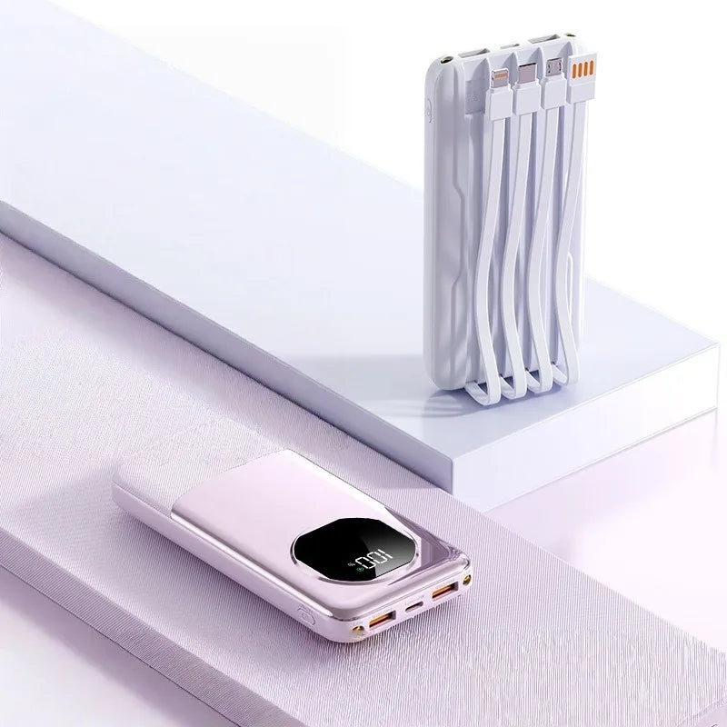Power Bank 20000mAh 120W Carregamento Super Rápido Cabos Embutidos