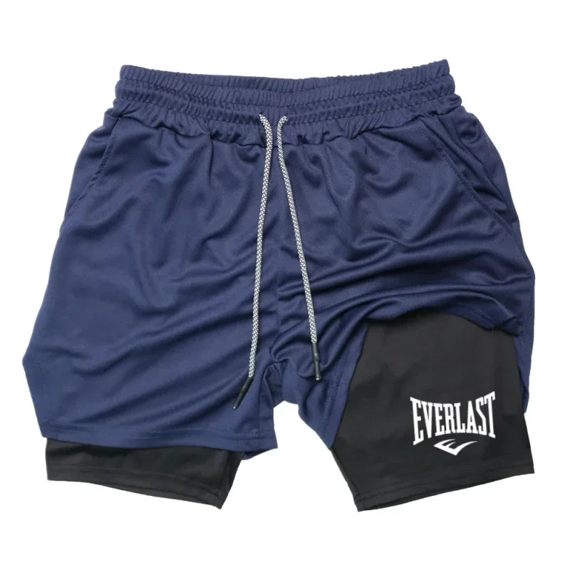 Shorts de compressão masculino EVERLAST, calça esportiva estampada, camada dupla, secagem rápida, basquete, praia, musculação, fitness