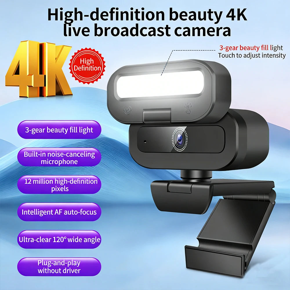 Computer camera, 4K - fill light - camera, USB camera,
