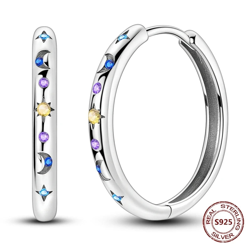 Star Moon Sun Hoop Earrings 925 Sterling Silver Original Star Shining Zircon Tassel Long Earrings For Women Luxury Jewelry Gift