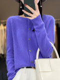 Suéter de cashmere feminino 100 lã merino cardigã de malha Outono Inverno O Pescoço Cor Sólida Casual Fashion Top 1 - Azul Changchunhua L