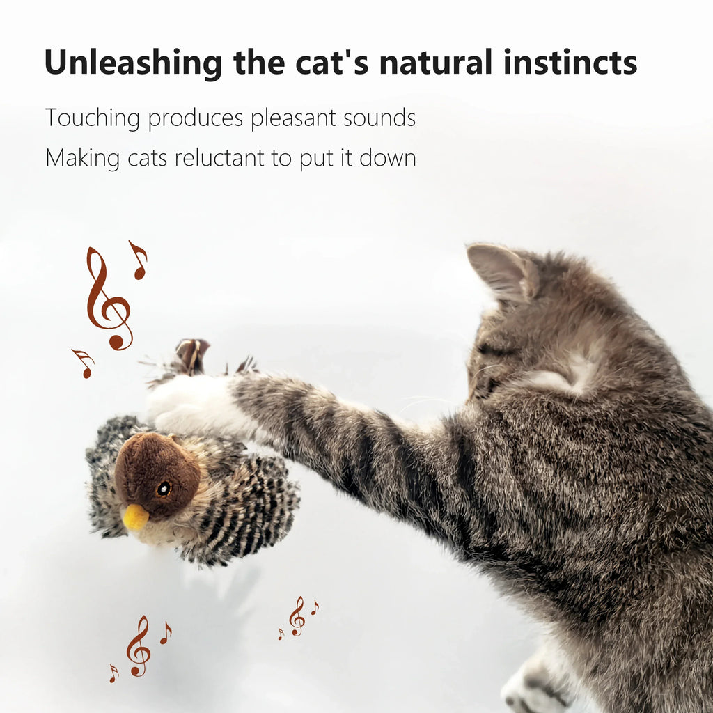 Brinquedos Interativos Laváveis para Gatos, Pássaro Voador de Pelúcia, Brinquedo com Chiado para Gatos, Brinquedo de Pardal com Catnip, Pássaro de Simulação com Canto Vívido, Interativo