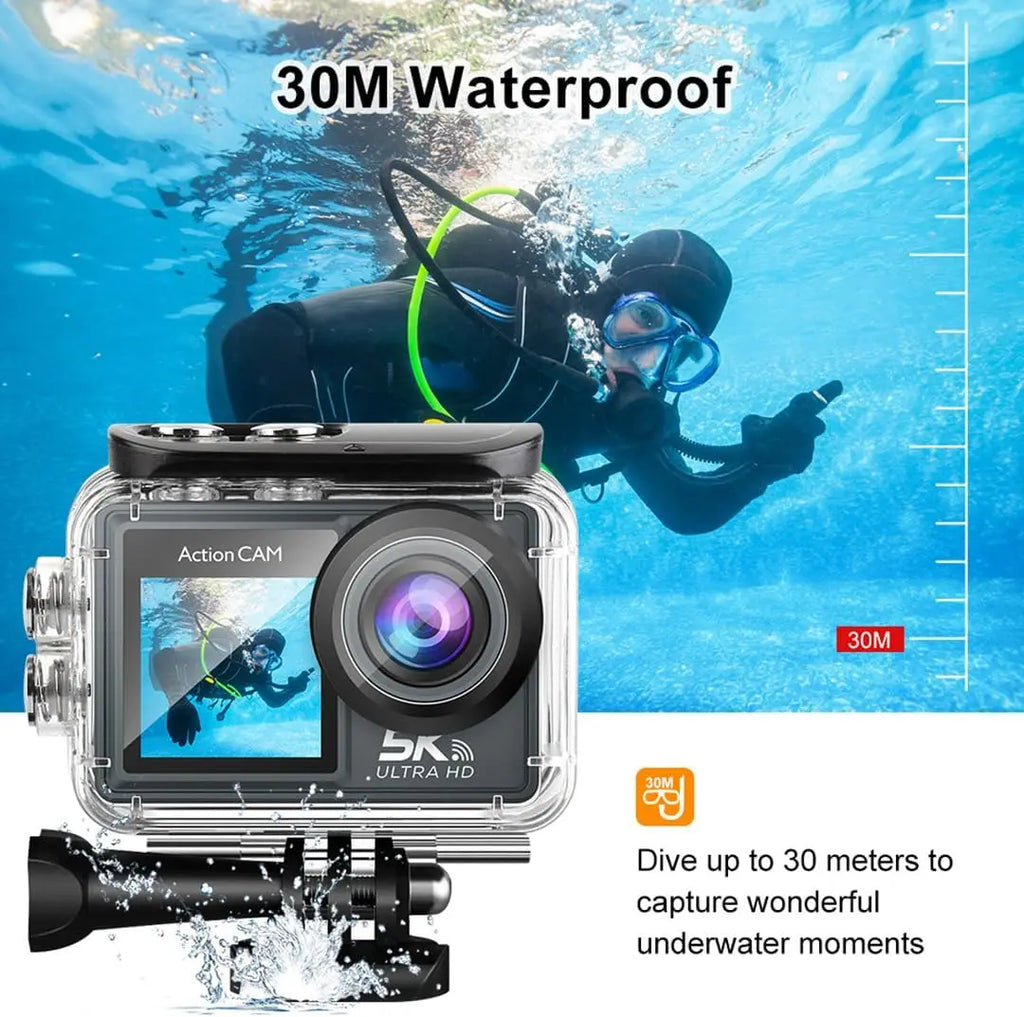 Câmera de Ação 5K Pro Câmera Esportiva com Wi-Fi, EIS e Controle Remoto HD 1080P 60FPS para Bicicleta Motocicleta Capacete e Gravação de Vídeo