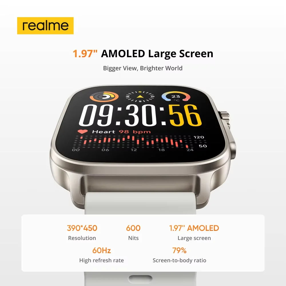Global Version realme watch 5 1.97" AMOLED 600nits Bateria de 14 dias 460mAh 300+ Temas Suporta GPS GNSS IP68 à prova d'água