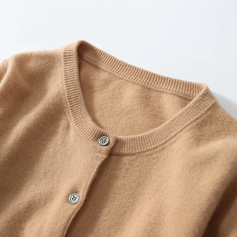 Cardigã de Malha Feminino Off Season 38 Cashmere Curto Gola Redonda Solto Casaco Tamanho Grande Suéter Estilo Coreano Solto para o Dia a Dia 1 - 3xl Vinho