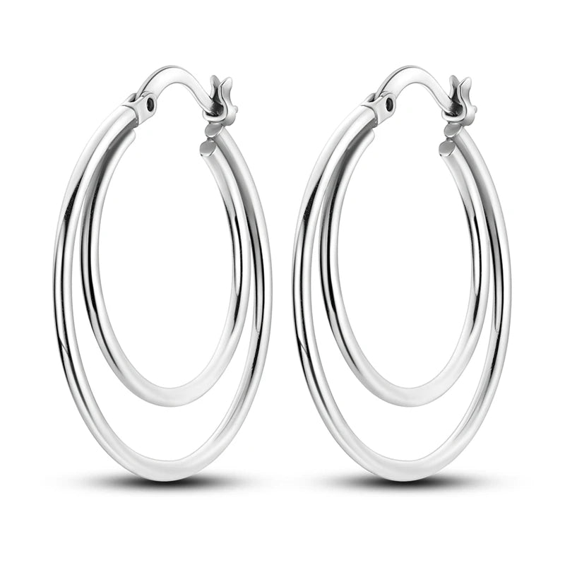 Brincos de Argola Coração Amor Brilhante Zircônia 925 Prata Esterlina Original para Mulheres Aniversário de Casamento Joia de Presente
