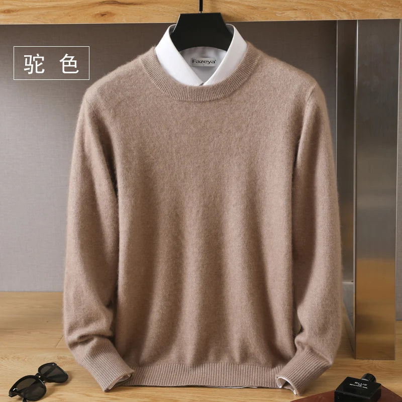 Suéter Masculino 100% Cashmere de Visom Puro, Gola Redonda, Pulôveres de Malha, Suéter Outono e Inverno Novo, Mangas Compridas, Suéteres de Alta Qualidade, Blusas de Visom