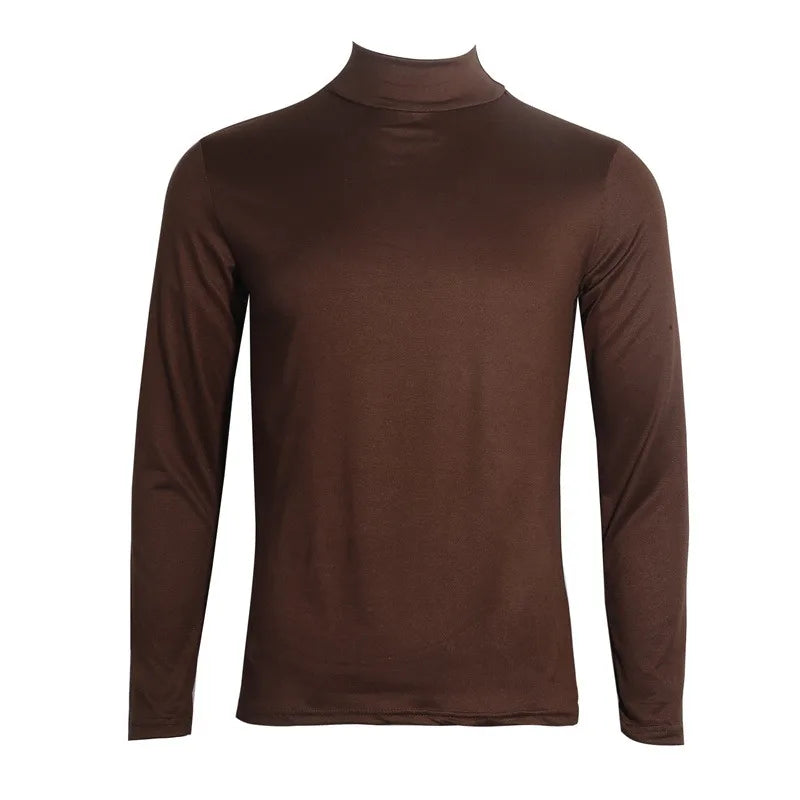 Camisa Masculina Nova Camiseta Básica Slim Fit Gola Alta de Poliéster Pulôver Gola Rolê Suéter Tops Camisa Masculina Primavera Outono