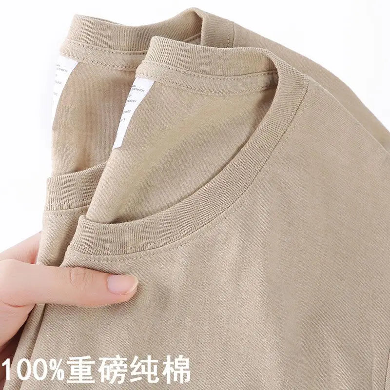 Camiseta 100% Algodão Masculina Feminina Cor Sólida Gola O Manga Curta Verão Coreana Folgada Meia-manga Unissex M-4XL