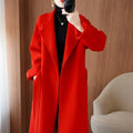 Sobretudo 100% Lã Feminino 2026 Moda Outono/Inverno Temperamento Casacos de Cashmere Dupla Face com Cinto Sobretudo Longo Elegante