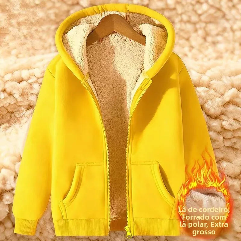 Ladies Thickened Lamb Velvet Open Cardigan Hooded Zipper Loose Outerwear Winter Sweatshirt Trendy Warm Plus Size Coat 1 - 2xl 67.5-77.5kg Warm orange