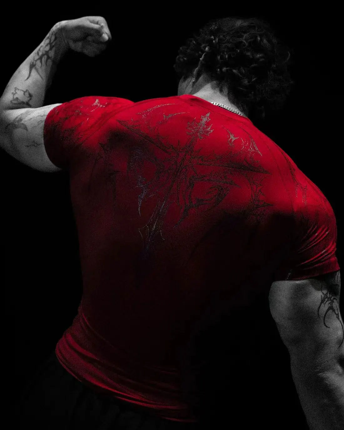 Men's Gothic Print Muscle Tee High Elasticity Quick-Dry Bodybuilding Training T-Shirt