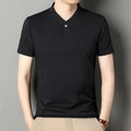 Camisa Masculina Casual e Elegante Estilo Coreano 2025, Gola V com Um Botão, Cor Sólida, Manga Curta, Camiseta Versátil de Verão