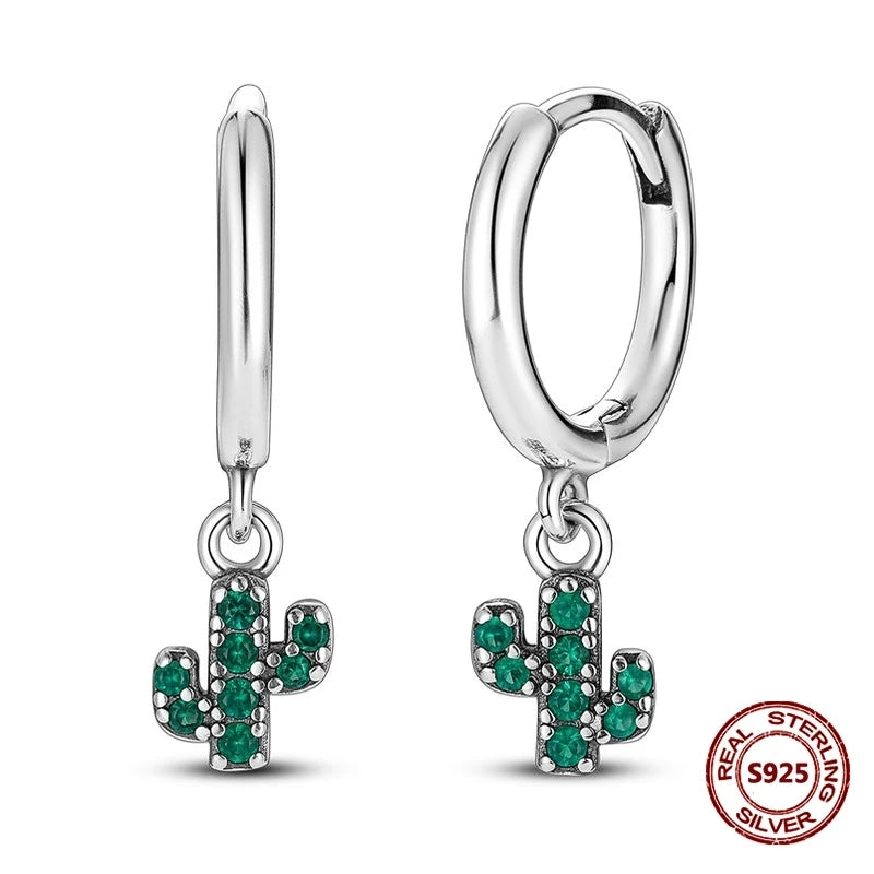 Lucky Clover Earrings 925 Silver Original Zircon Butterfly Dragonfly Chameleons Bee Flower Earrings For Women Jewelry Gift