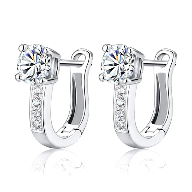 Brinco Feminino de Prata Esterlina 925 com Charm da Série Céu Estrelado Lua Universo Zircônia Brilhante Azul Joia para Uso Diário