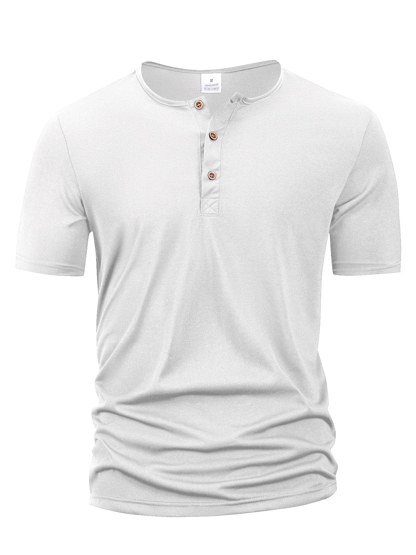 Camiseta Masculina Henley Gola Botão Slim Casual Manga Curta Cor Sólida Esportiva Polos