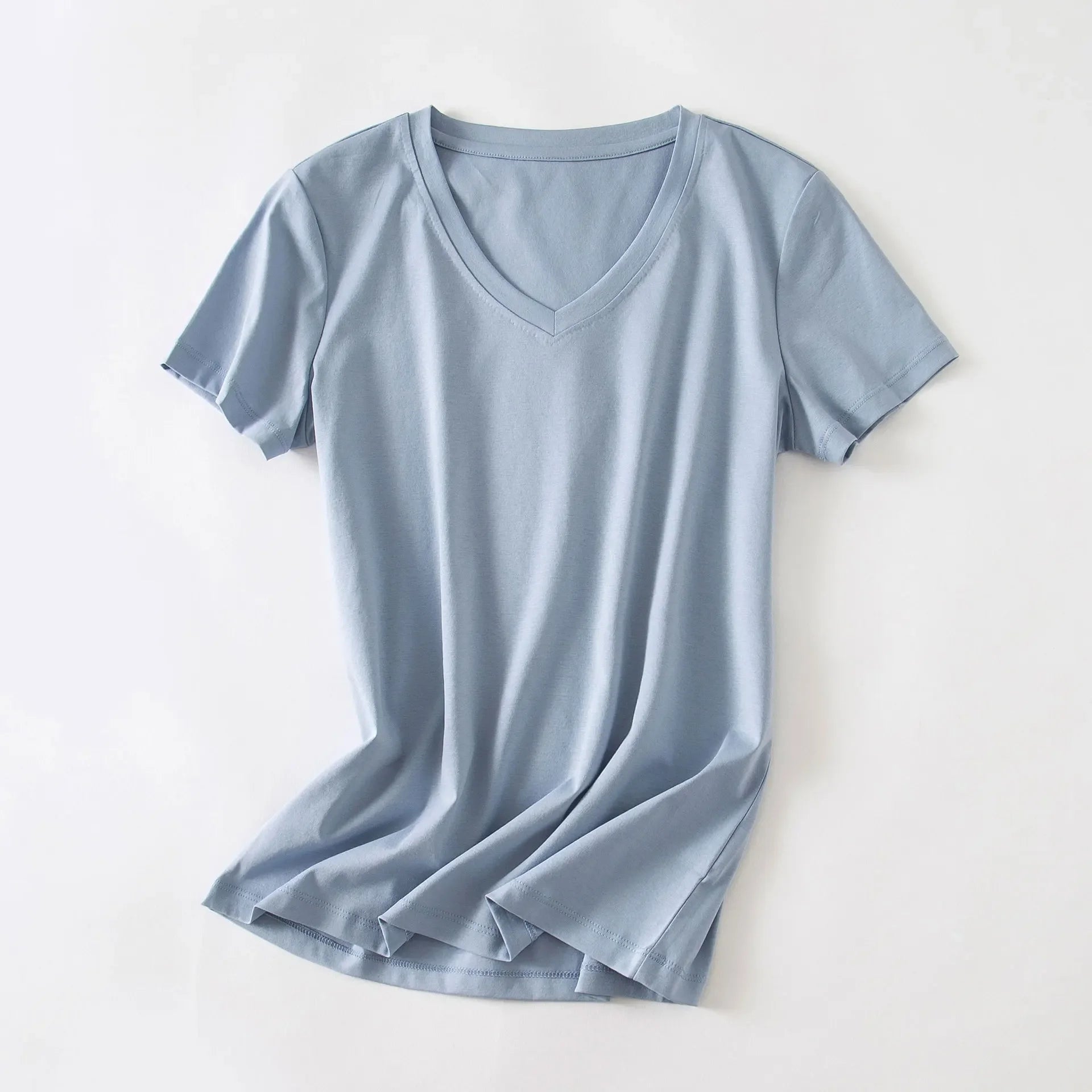 Camiseta Feminina Verão 2026 Gola V Manga Curta Algodão Casual Sólida Top Tees Solta Camisetas Básicas Camisas Femininas Tops Camisetas Femininas - verde escuro gola redonda P