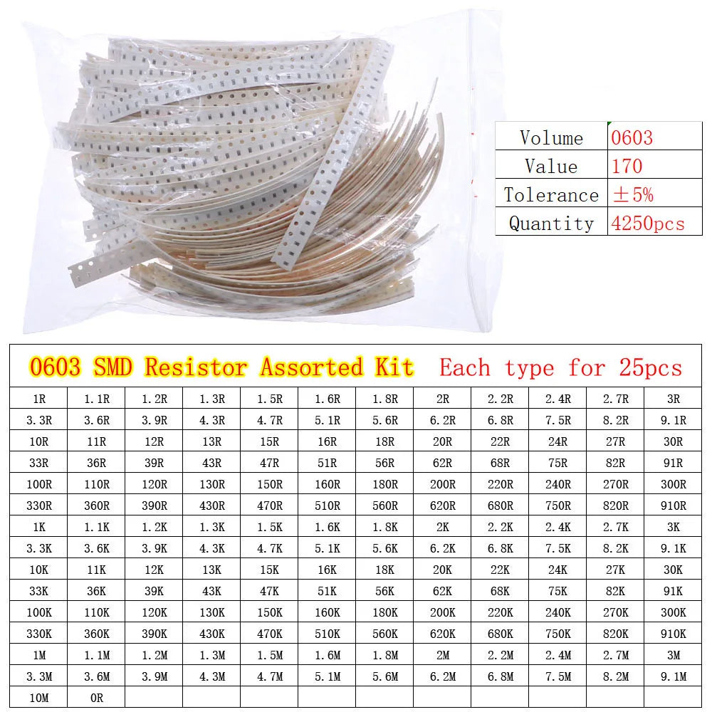 Kit de Resistores SMD Fixos 0ohm-10Mohm Sortidos
