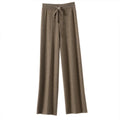 Calça Feminina de Malha Cintura Alta Perna Larga Outono Inverno Comprida Até o Chão Cordão Reta Casual Solta Emagrecedora