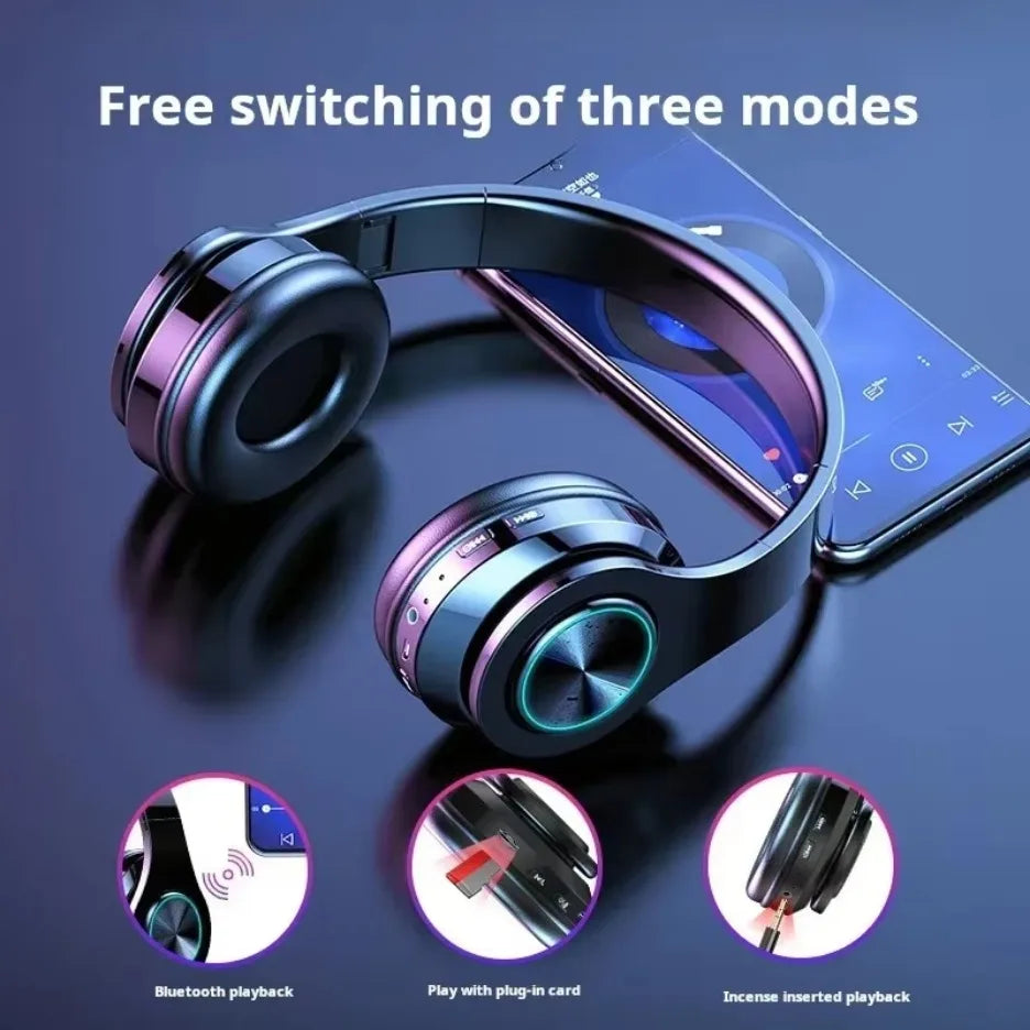Fone de Ouvido Headset Gamer Bluetooth Surround Stereo Sem Fio USB Com Microfone Luz Colorida Para PC Notebook
