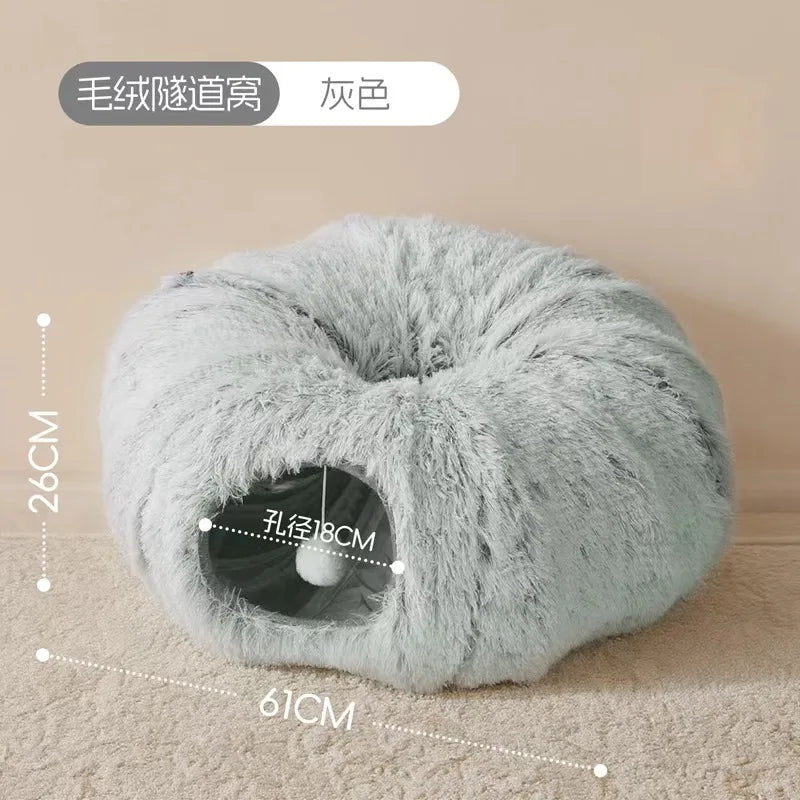 Foldable Fluffy Cat Bed Tunnel Toy for Winter Pet Supplies Cat Drilling Playhouse with Storage Home & Garden Cat Supplies