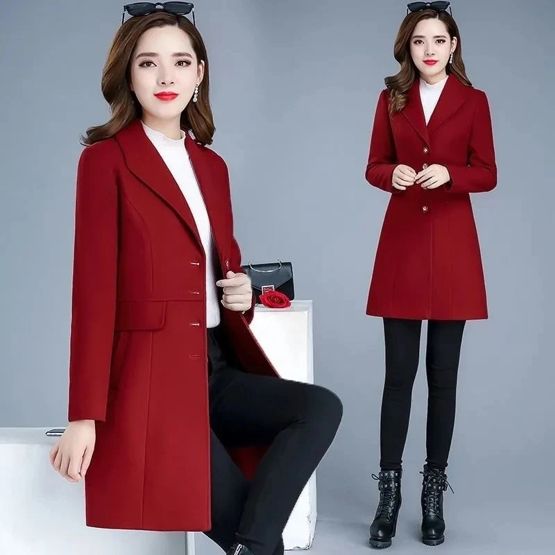 2025 Outono Inverno Novo Casaco Feminino De Lã Médio Longo Fino De Lã De Abotoamento Simples Moderno Casaco Feminino Grosso Casual - Forro rosa G