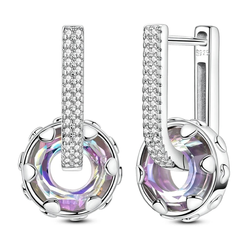 Orstarry 925 Sterling Silver Crystal Circular Eardrops Drop Earrings Women Earrings Charm Fashion Versatile Party Jewelry Gifts