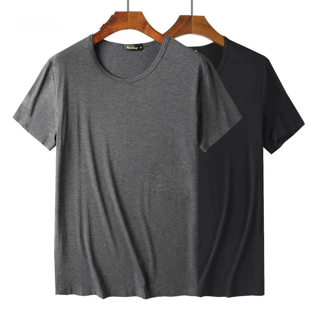 2 Pacotes de Camisetas de Fibra de Bambu com Gola Redonda Manga Curta Clássica Absorvente de Suor para Academia Masculina Regata Cor Sólida Preta Nova