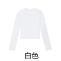 Camiseta de Algodão Gola Redonda Manga Comprida Feminina Sexy Cropped Tops 2026 Outono Preto Casual Skinny Fina Básica T-shirts Femininas Branca Roupa - Branco M
