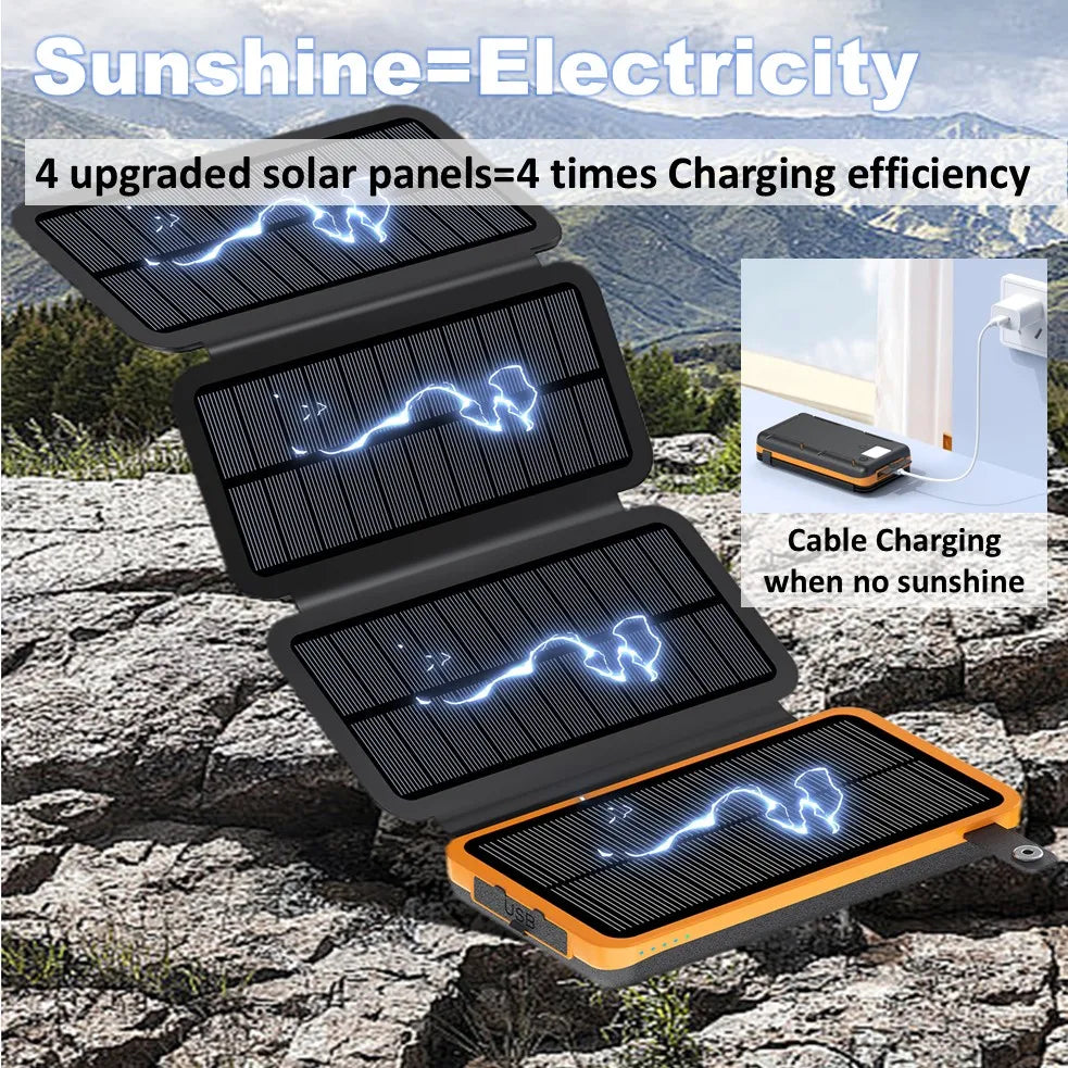 Folding Solar Power Bank 50000mAh Portable 4 Solar Panels