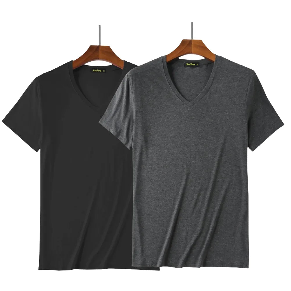 2 Pacotes de Camisetas de Fibra de Bambu com Gola Redonda Manga Curta Clássica Absorvente de Suor para Academia Masculina Regata Cor Sólida Preta Nova