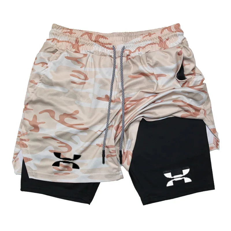 Shorts de Corrida Masculino 2 em 1 Academia Secagem Rápida Treino Boxe Fitness Verão