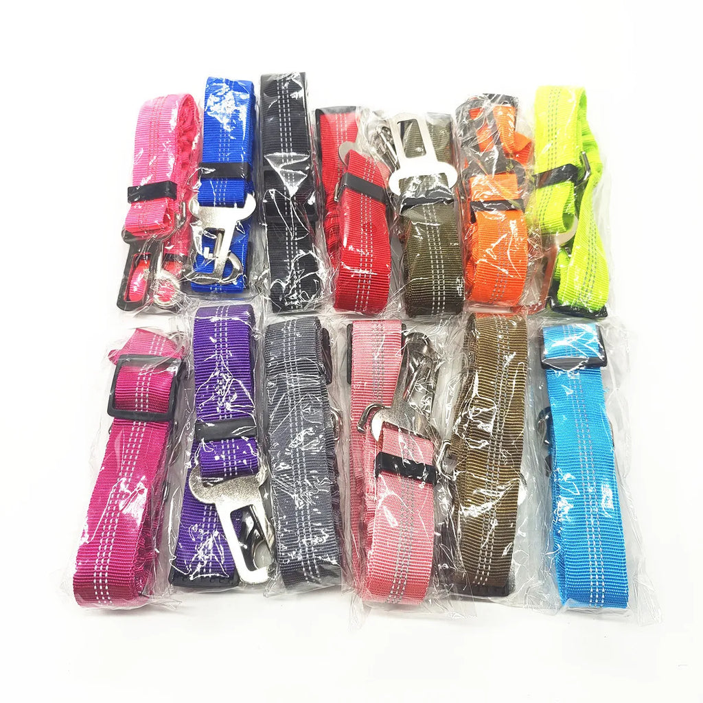 Cinto de Segurança Ajustável para Cães, Arnês para Cães, Nylon Refletivo, Amortecimento, Elasticidade, Acessórios de Viagem para Cães