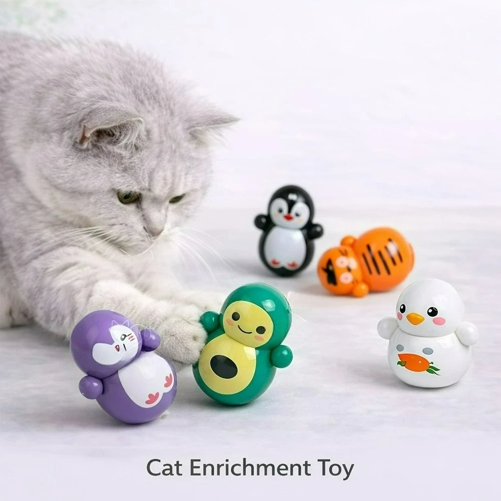 Set of 5 Wobbling Toys for Indoor Cats Designed To Roll Back Upright for Cat Enrichment