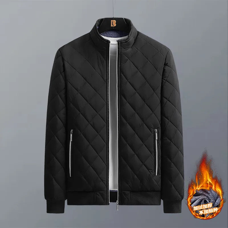 Jaqueta Bomber Masculina Outono Inverno Estampa Diamante Forrada de Lã Jaqueta Casual Masculina Moda Roupa 2023 Nova Marca Casaco Slim Fit