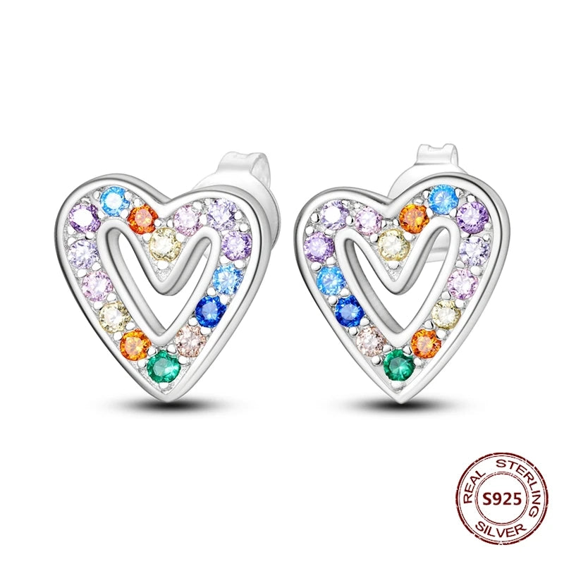 Love Heart Earrings 925 Sterling Silver Original Shining Zircon Heart Hoop Earrings For Women Wedding Anniversary Jewelry Gift