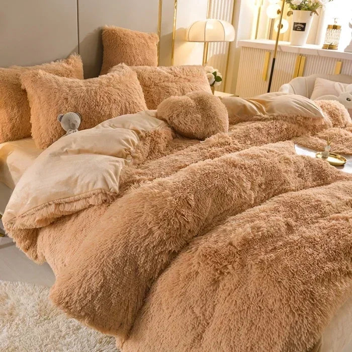 Luxury Autumn Winter Warm Pink Bedding Set Plush Kawaii Mink Velvet Queen Duvet Cover Set with Sheets Single Double Bedding Sets