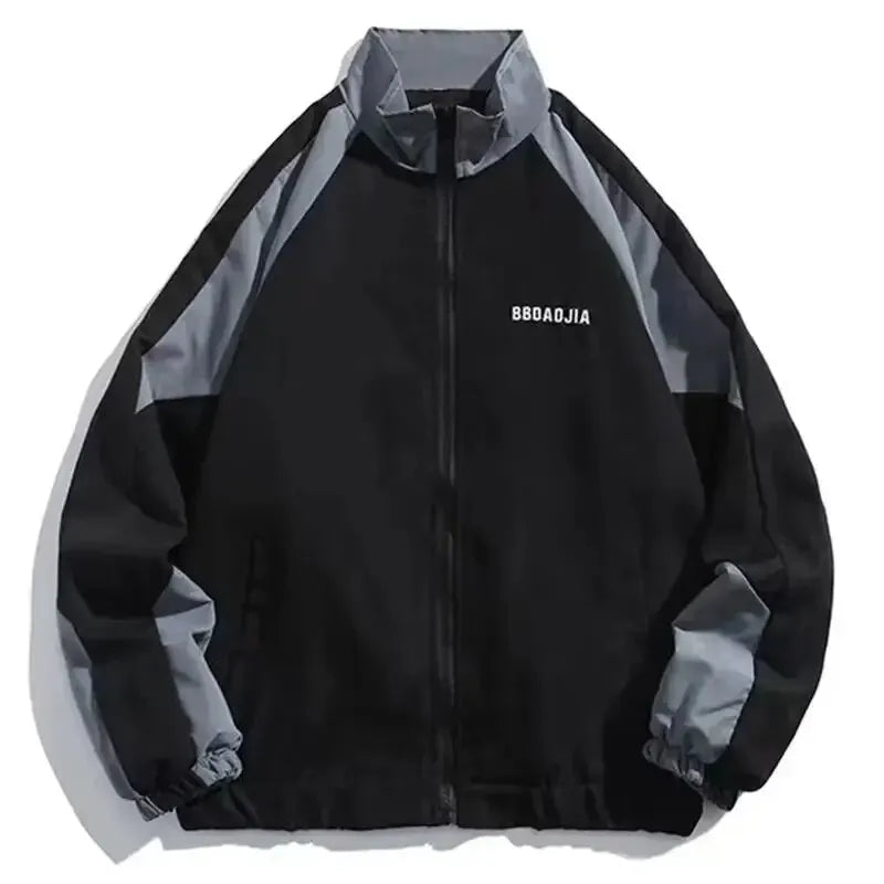 Jaqueta Universitária Hip Hop Masculina High Street Patchwork Bloco de Cores Quebra-Vento Casacos Fino Colegial Masculino Primavera Outono