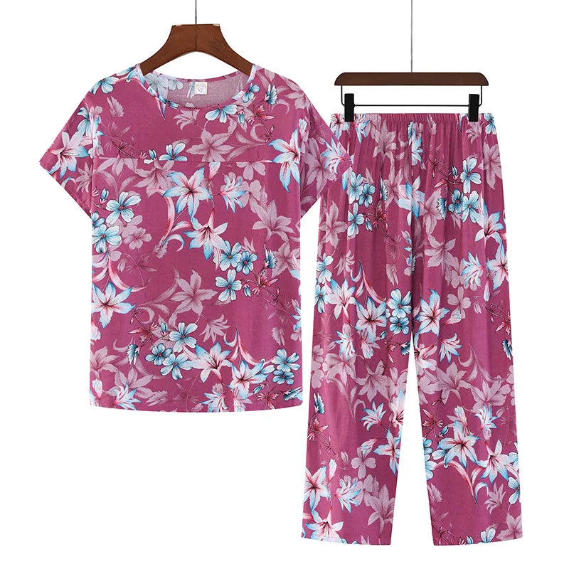 Roupa de Dormir Feminina Pode Ser Respirável e Antibacteriana Pijama de Algodão Fino Feminino Conjunto de Manga Curta Tamanho Grande