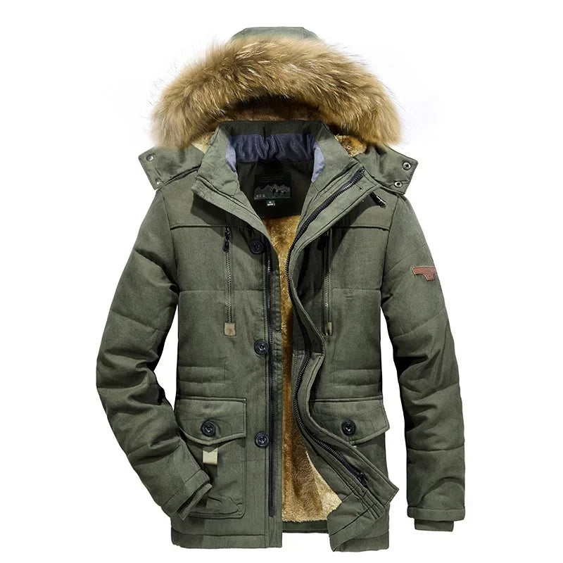 Jaqueta Masculina Parka Sólida Casaco Masculino Tamanho Grande Roupa Parka Externa Jaqueta Masculina de Inverno Mais Veludo Grosso Quente Multi Bolsos
