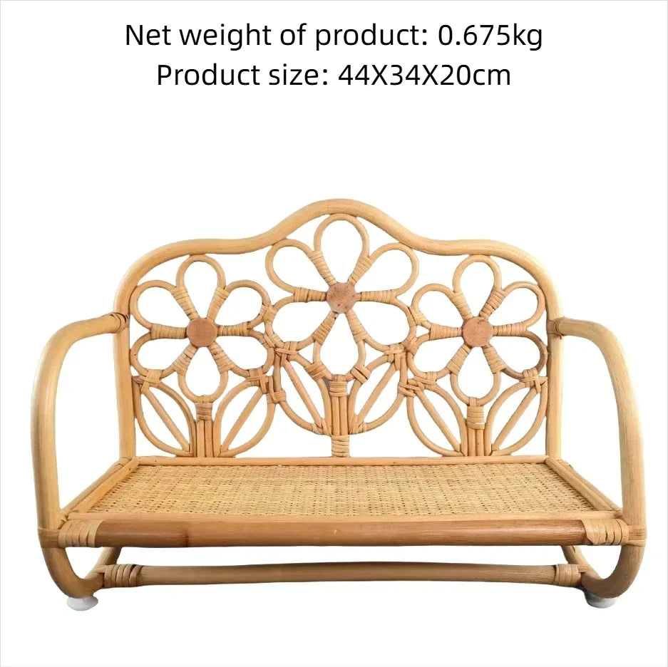 Natural Rattan Cat Sofa Bed Handwoven Cat Photography Prop Wicker Pet Bed for Indoor Cats Mini Photo Shoot Bed for Kittens