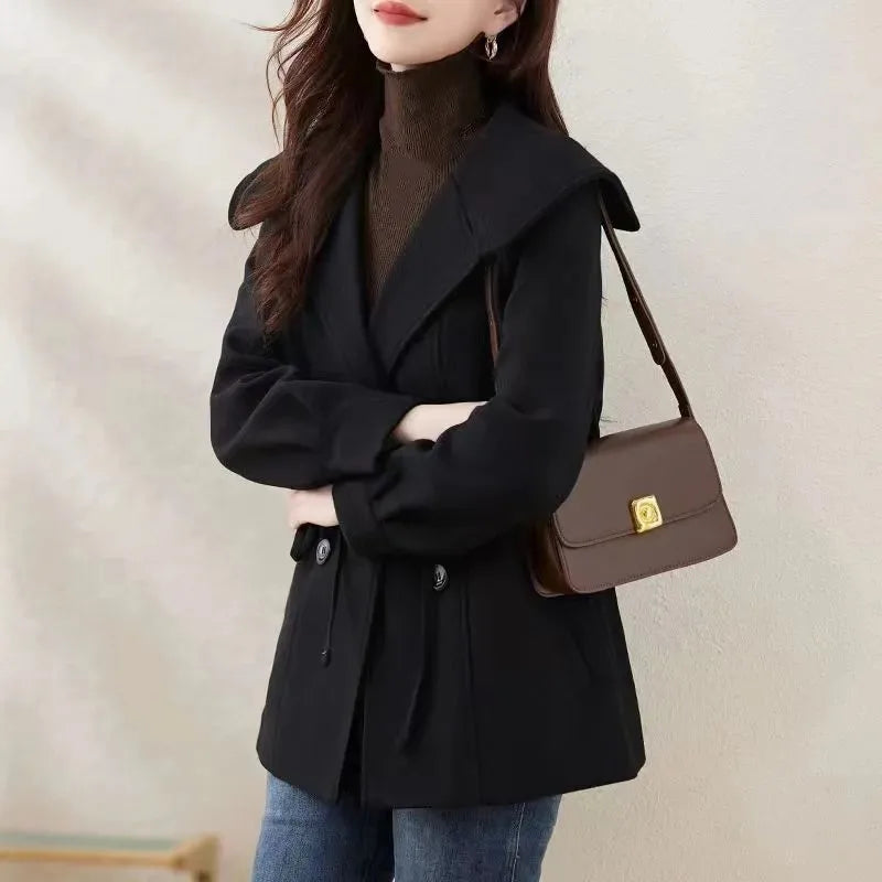 Jaqueta Feminina de Lã 2025 Outono Inverno Nova Casaco Feminino de Comprimento Médio Versátil Confortável Tendência Elegante Sobretudo de Lã Feminino