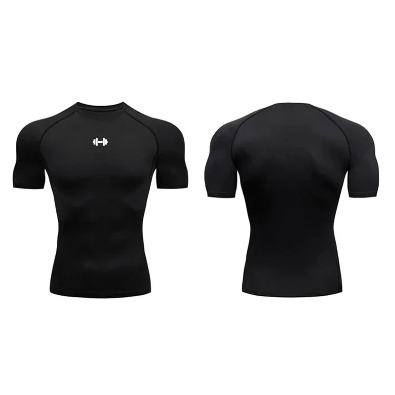 Camiseta de compressão masculina de verão, roupa esportiva, camiseta de corrida elástica de secagem rápida, top esportivo, camiseta para exercícios de academia com halteres
