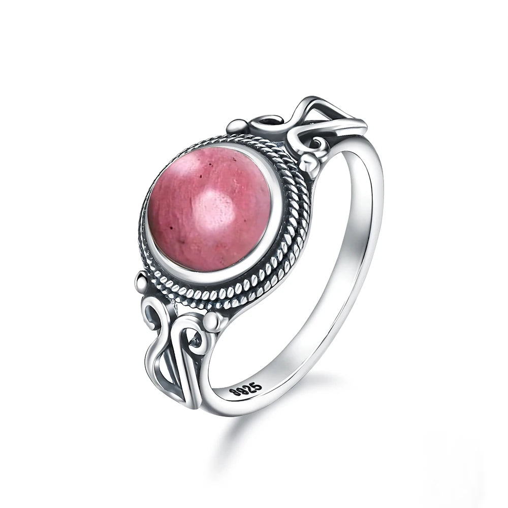Anel Vintage de Prata Esterlina 925 com Pedra Labradorita Natural Redonda de 8MM Forte Brilho Anel de Pedra Preciosa Presente para Mulheres e Homens
