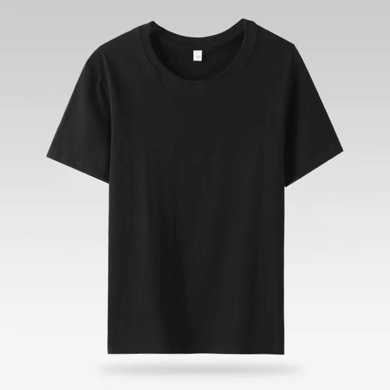 Camiseta Feminina Manga Curta Algodão Gola O Solta Preta Branca Básica Fina Tops Moda Harajuku Casual Roupa Exterior Camisetas - preta P
