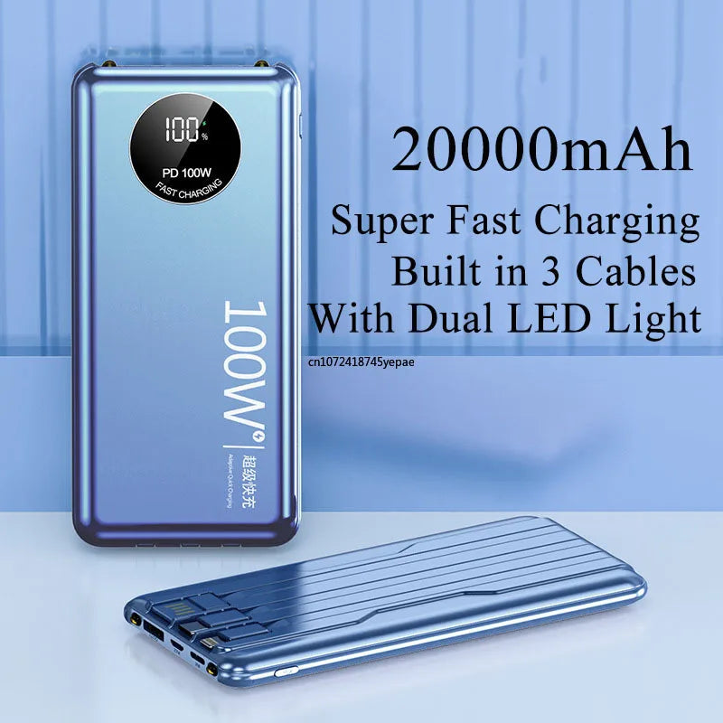 Power Bank 20000mAh 100W Carregamento Super Rápido Portátil