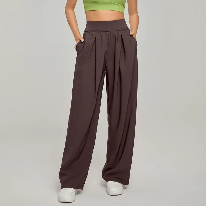 Calças Femininas Perna Larga Cintura Alta Solta Calças de Verão Casuais para Yoga Caimento Respirável Calça de Ginástica e Lazer Roupa Feminina