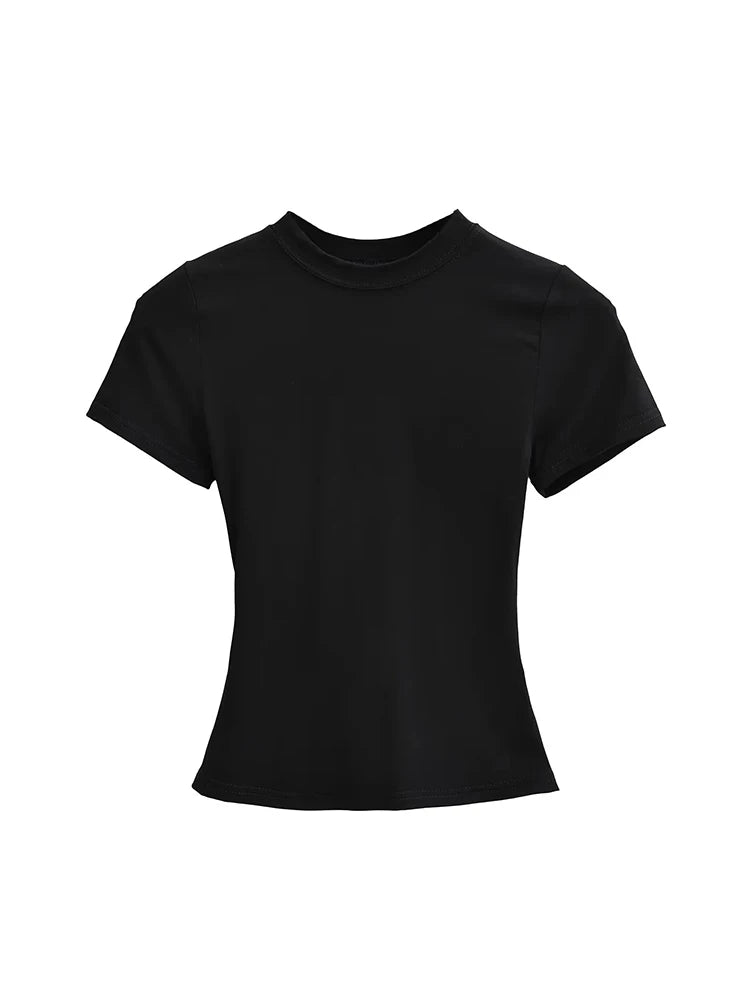 2025 Nova Camiseta Casual de Alta Qualidade Sexy Slim Manga Curta Tendência da Moda Sólida Roupa Feminina Blusas y2k